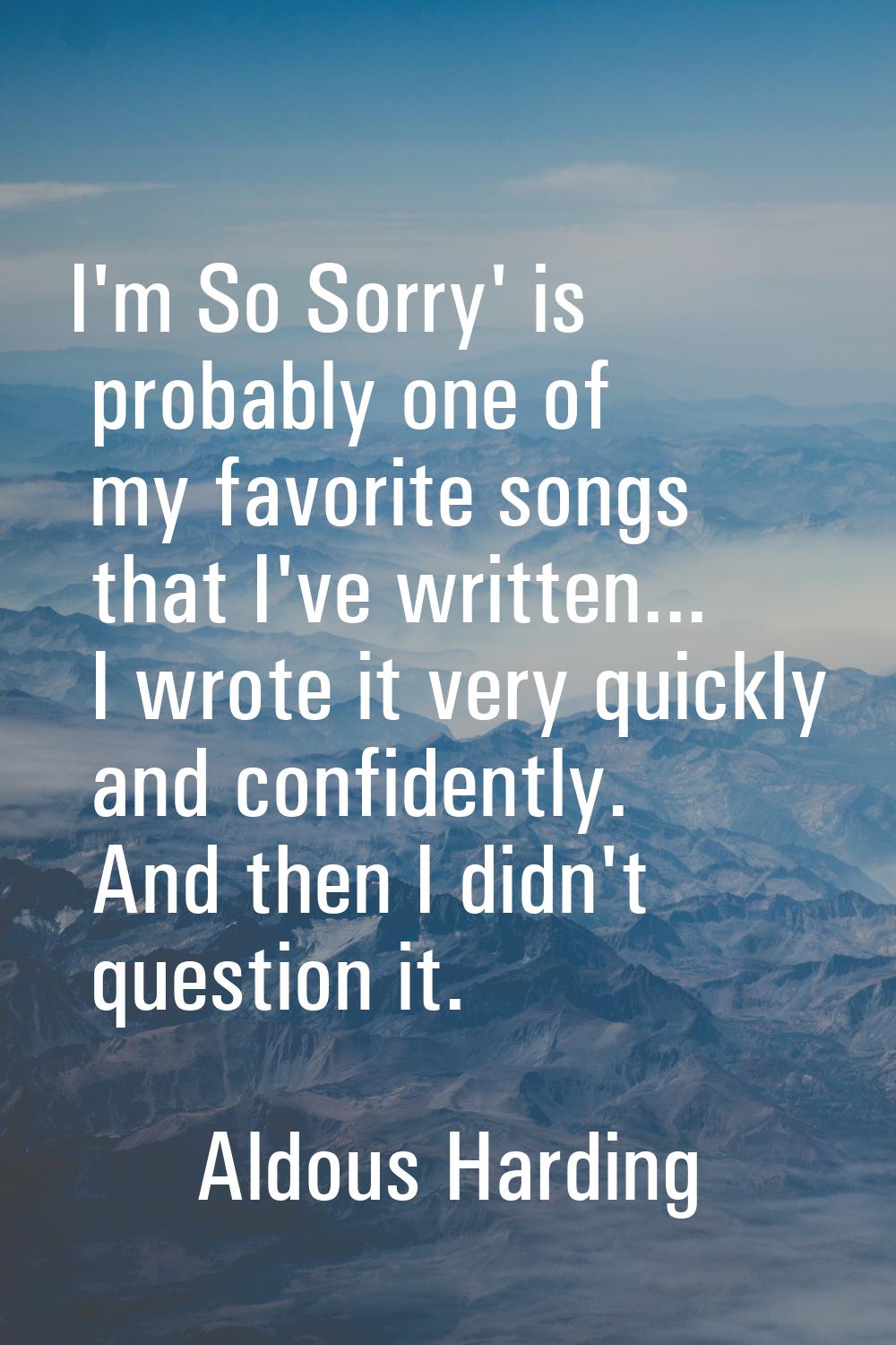 I'm So Sorry' is probably one of my favorite songs that I've written... I wrote it very quickly and