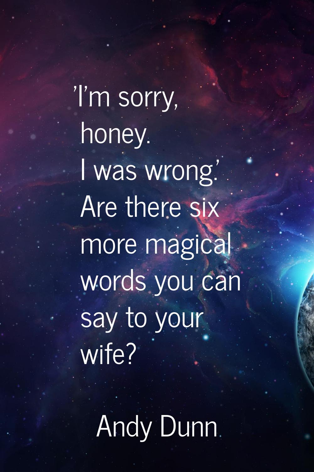 'I'm sorry, honey. I was wrong.' Are there six more magical words you can say to your wife?
