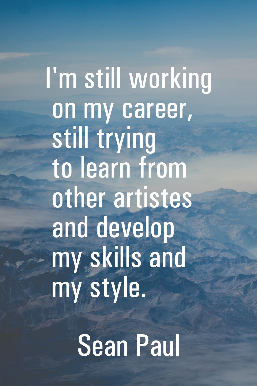 I'm still working on my career, still trying to learn from other artistes and develop my skills and