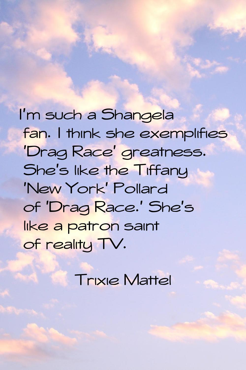 I'm such a Shangela fan. I think she exemplifies 'Drag Race' greatness. She's like the Tiffany 'New