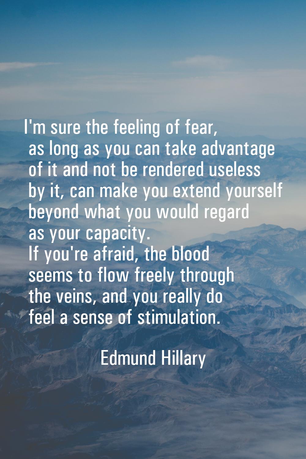 I'm sure the feeling of fear, as long as you can take advantage of it and not be rendered useless b