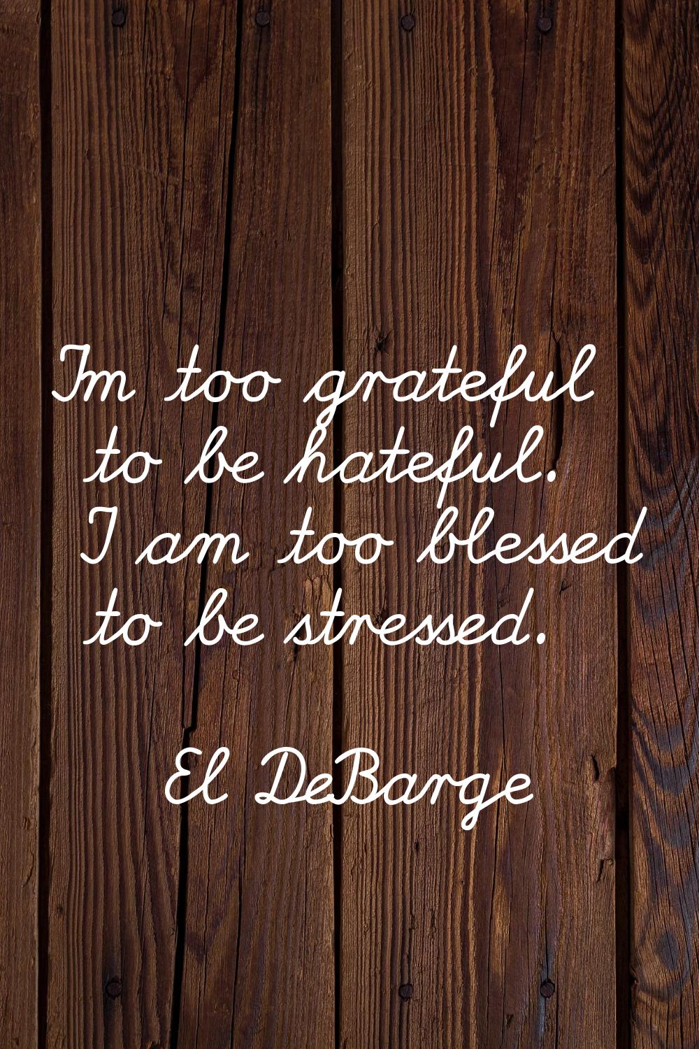 I'm too grateful to be hateful. I am too blessed to be stressed.