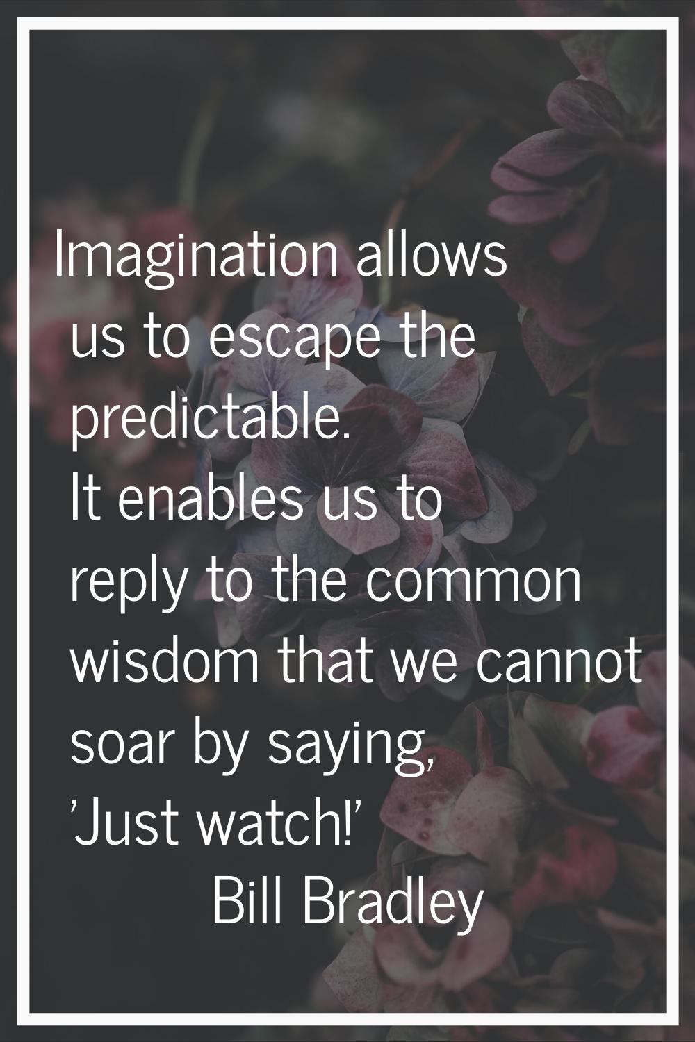 Imagination allows us to escape the predictable. It enables us to reply to the common wisdom that w