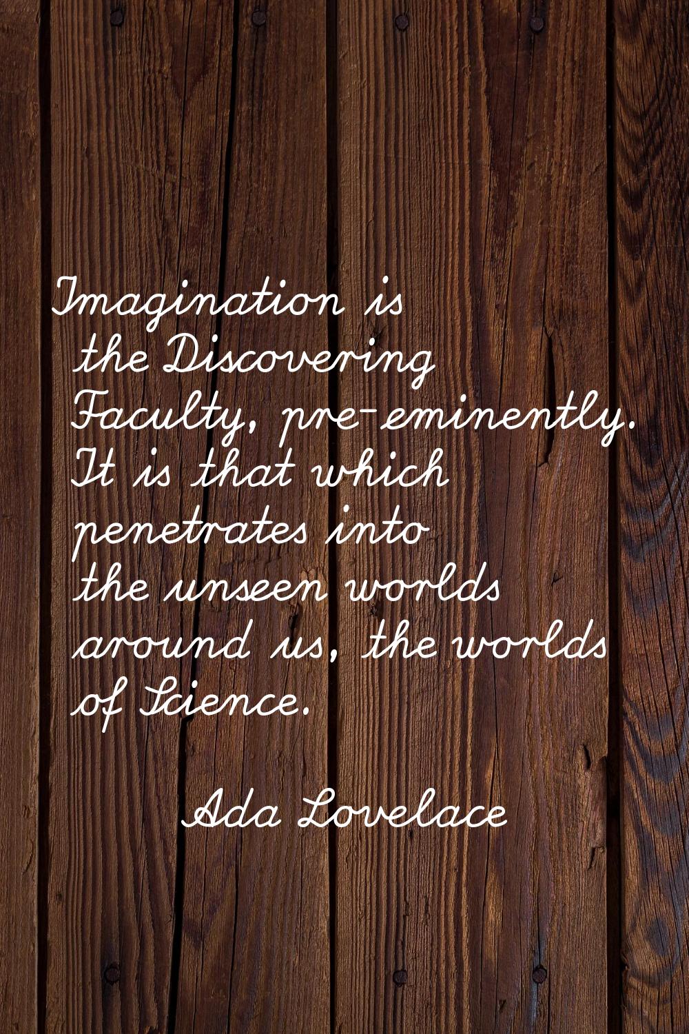Imagination is the Discovering Faculty, pre-eminently. It is that which penetrates into the unseen 