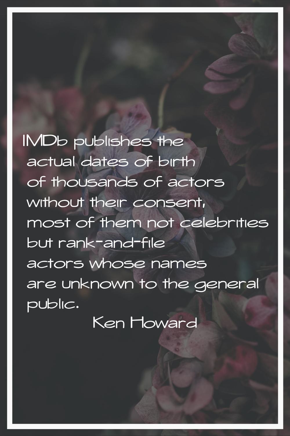 IMDb publishes the actual dates of birth of thousands of actors without their consent, most of them