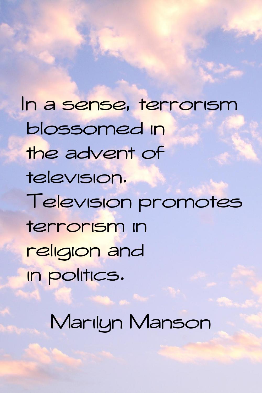 In a sense, terrorism blossomed in the advent of television. Television promotes terrorism in relig