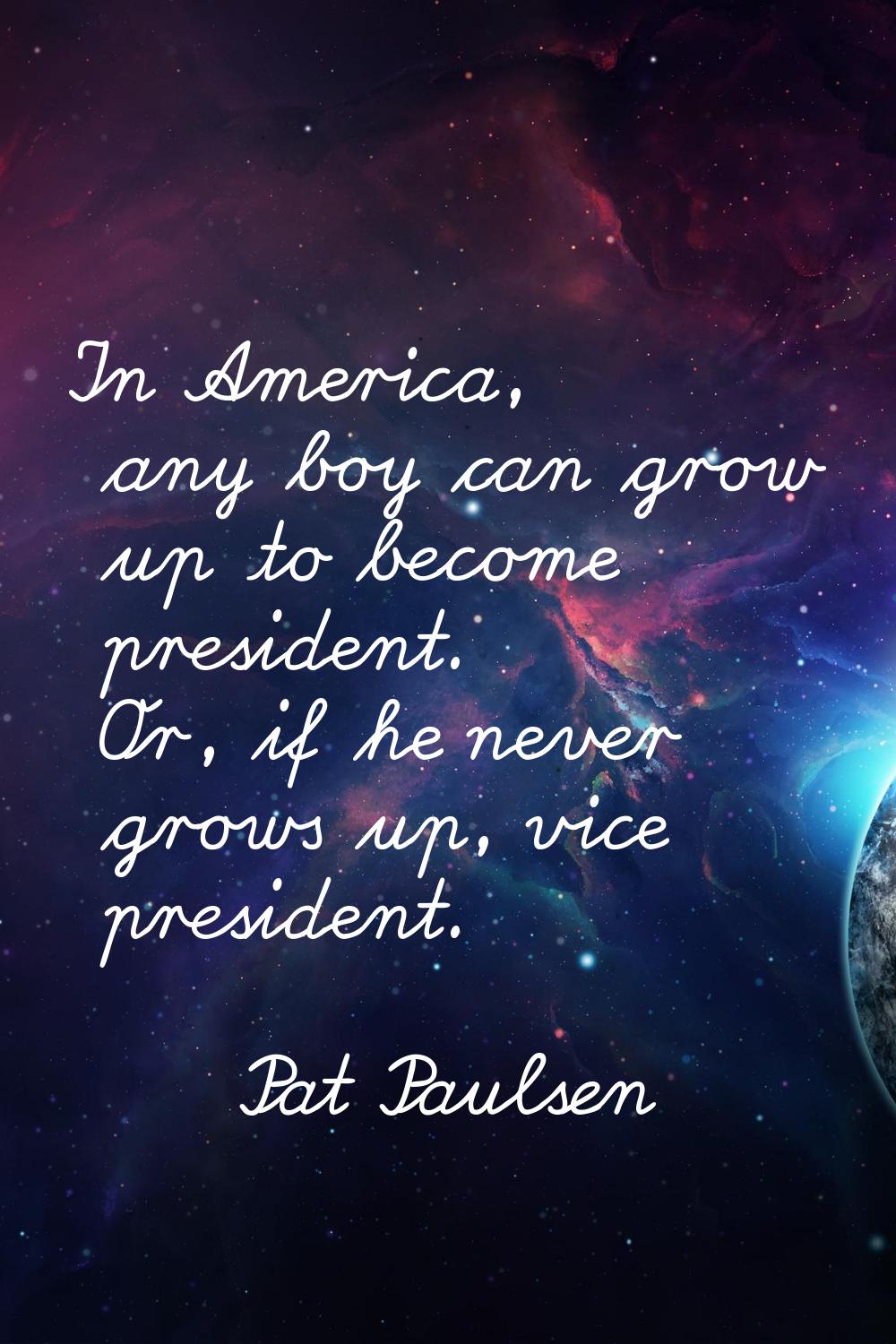 In America, any boy can grow up to become president. Or, if he never grows up, vice president.