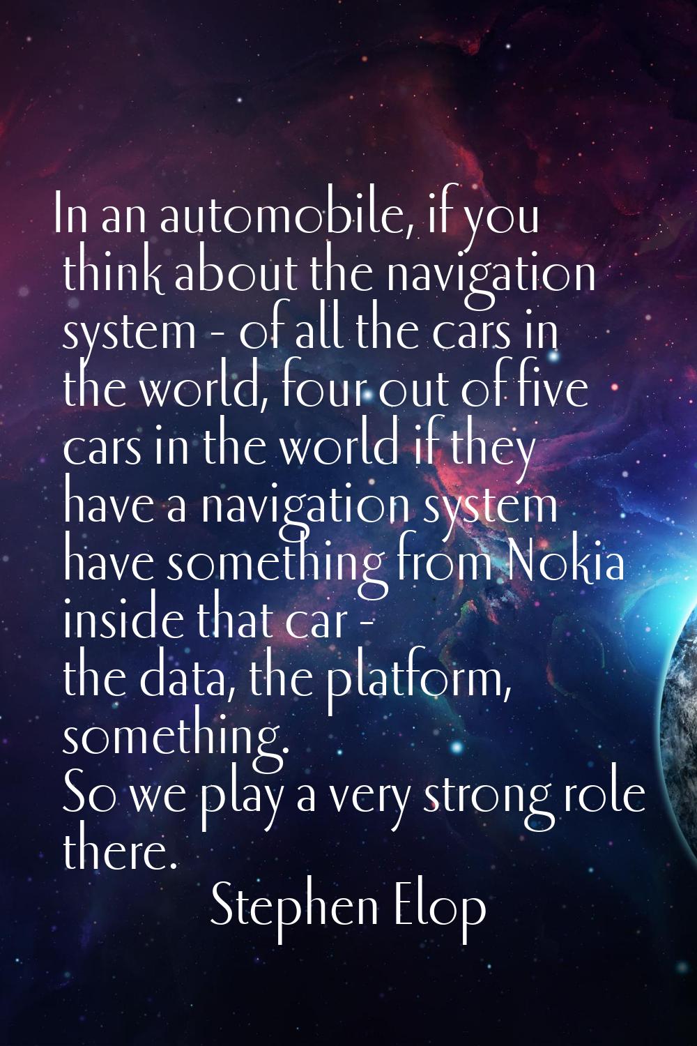 In an automobile, if you think about the navigation system - of all the cars in the world, four out