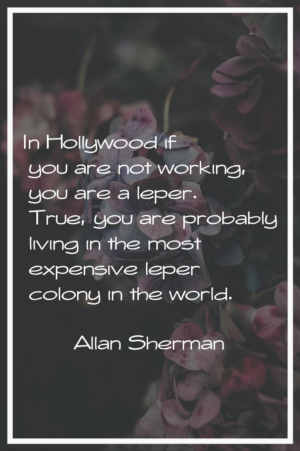In Hollywood if you are not working, you are a leper. True, you are probably living in the most exp
