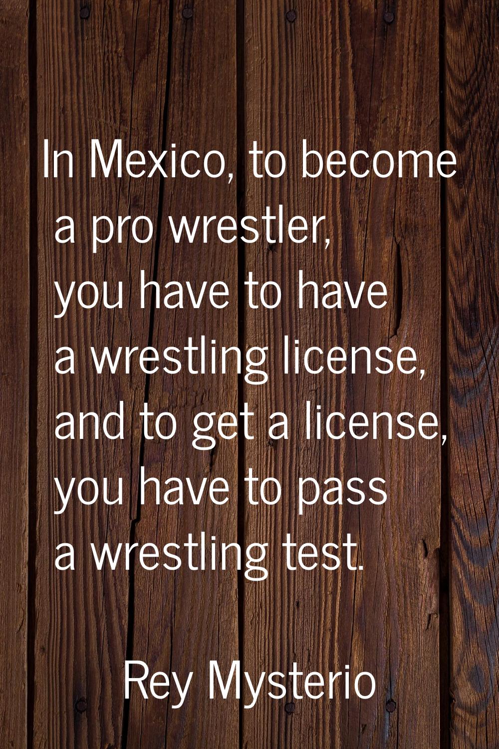In Mexico, to become a pro wrestler, you have to have a wrestling license, and to get a license, yo