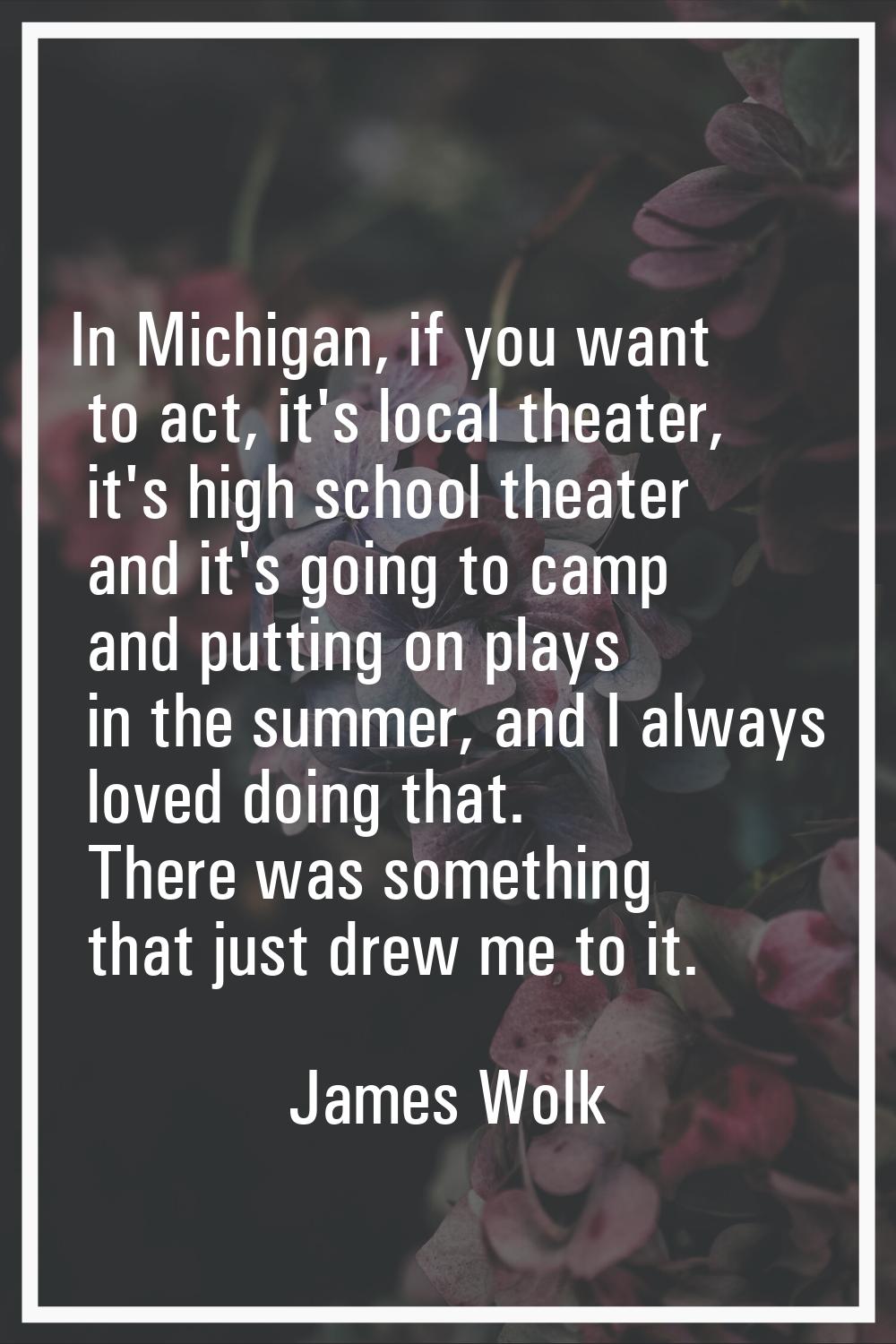 In Michigan, if you want to act, it's local theater, it's high school theater and it's going to cam