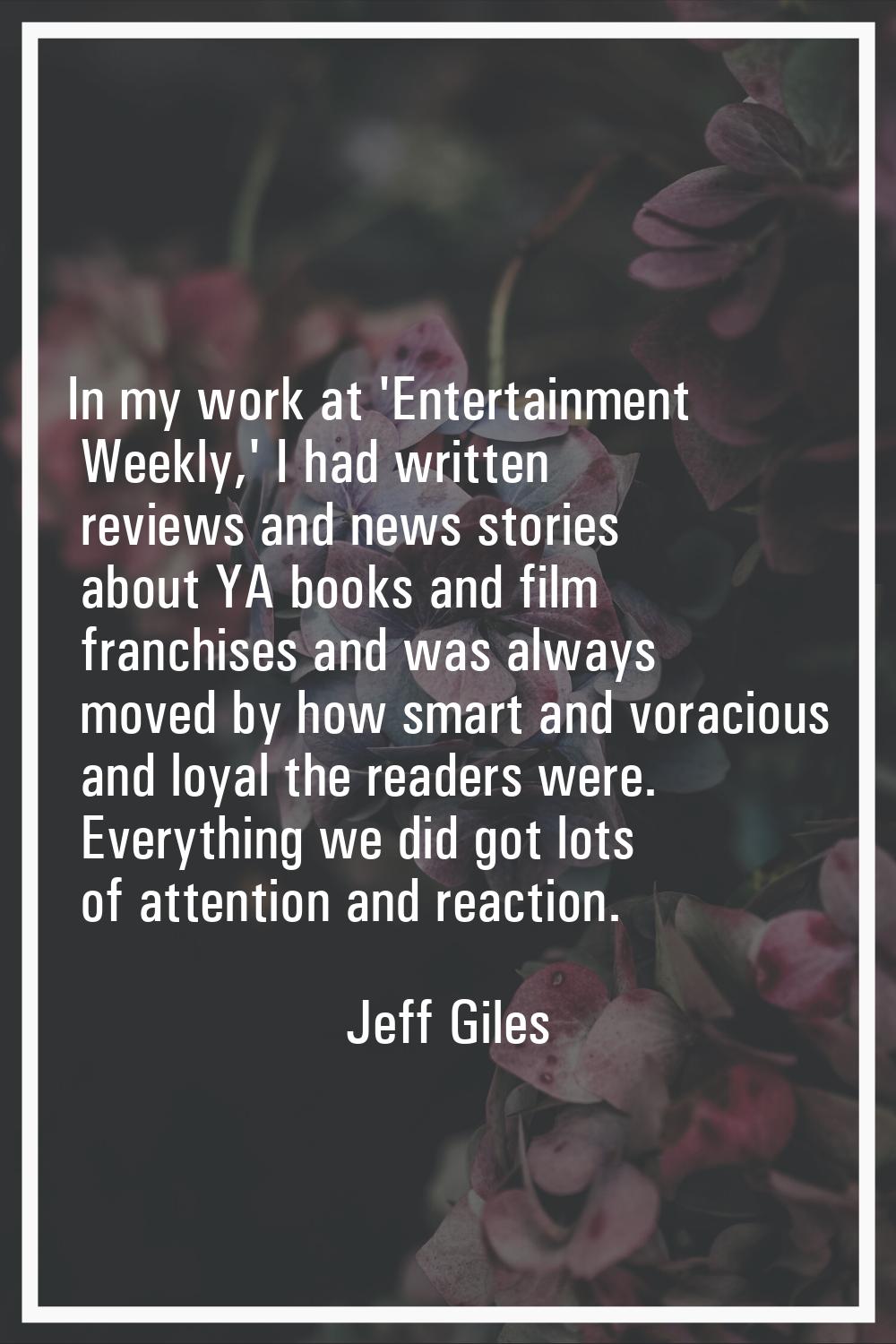 In my work at 'Entertainment Weekly,' I had written reviews and news stories about YA books and fil