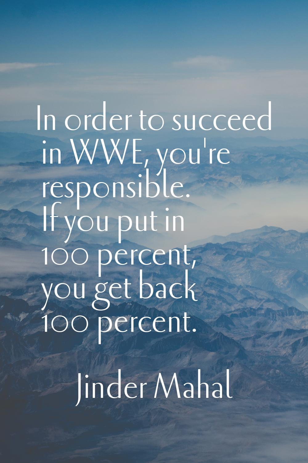 In order to succeed in WWE, you're responsible. If you put in 100 percent, you get back 100 percent