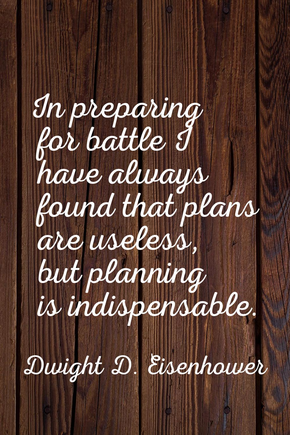In preparing for battle I have always found that plans are useless, but planning is indispensable.