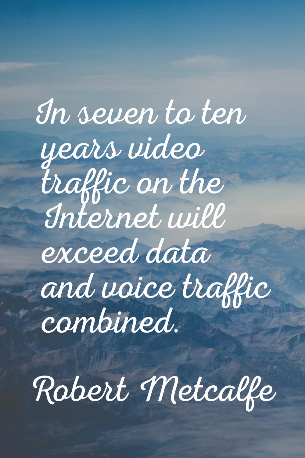 In seven to ten years video traffic on the Internet will exceed data and voice traffic combined.