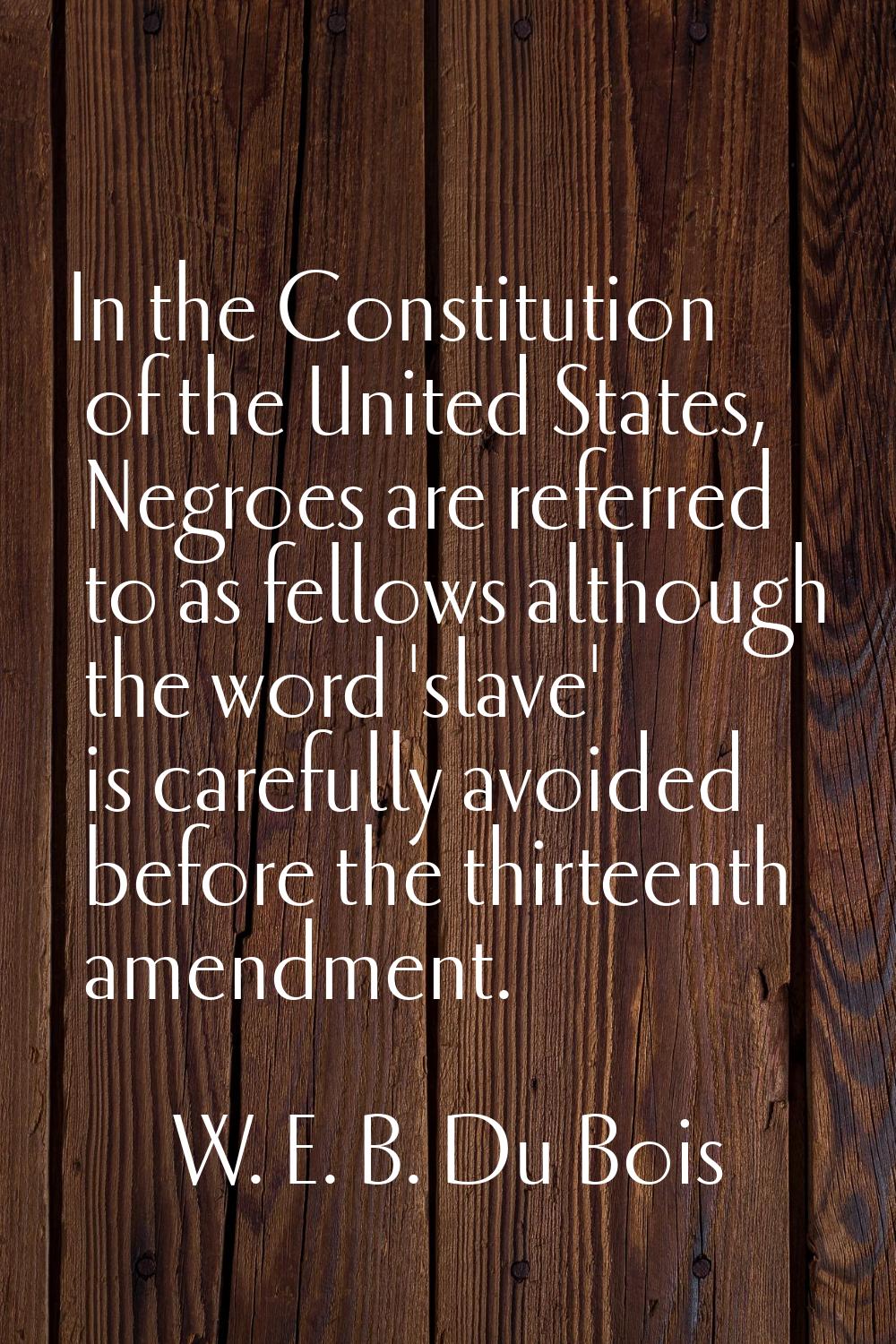 In the Constitution of the United States, Negroes are referred to as fellows although the word 'sla