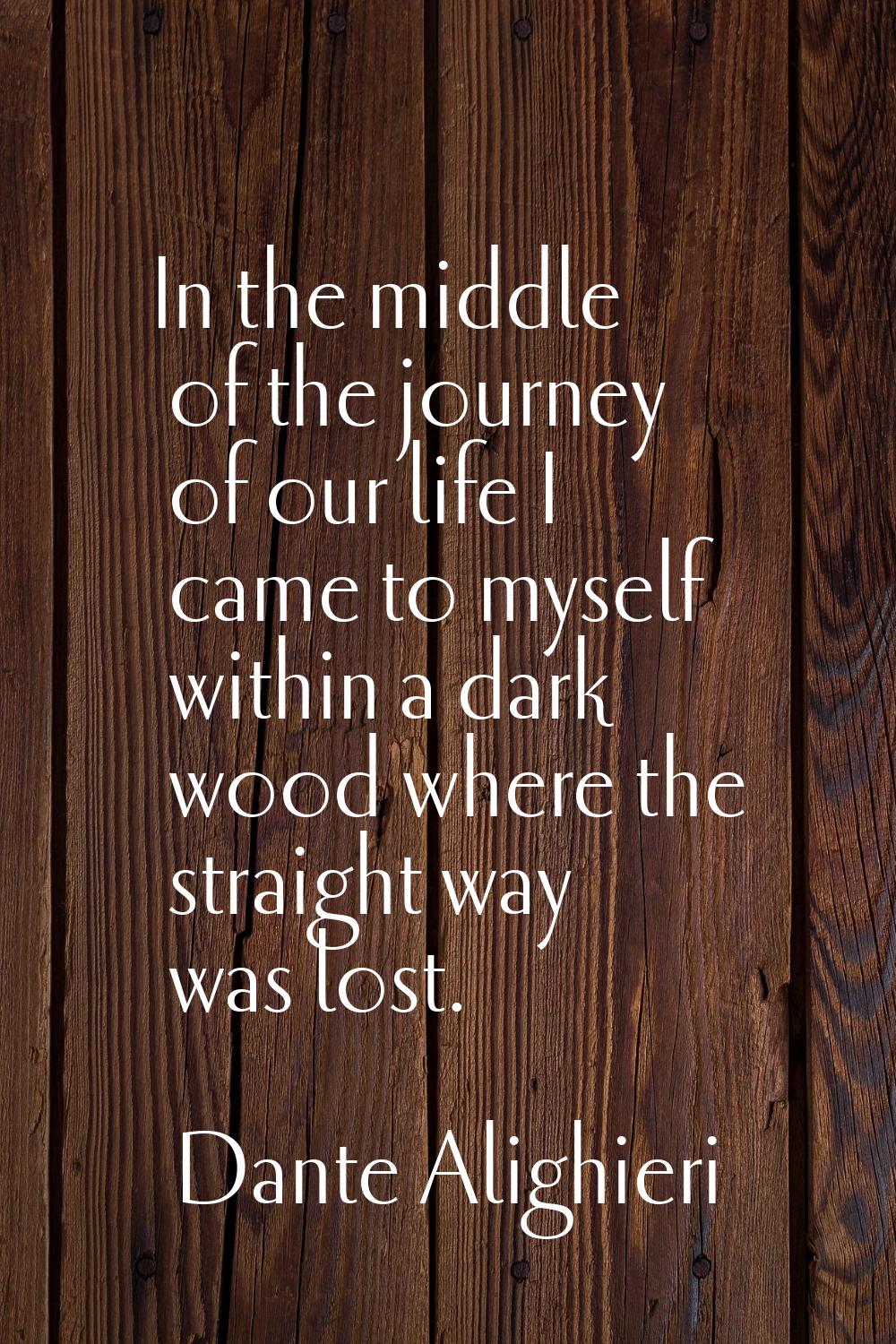 In the middle of the journey of our life I came to myself within a dark wood where the straight way