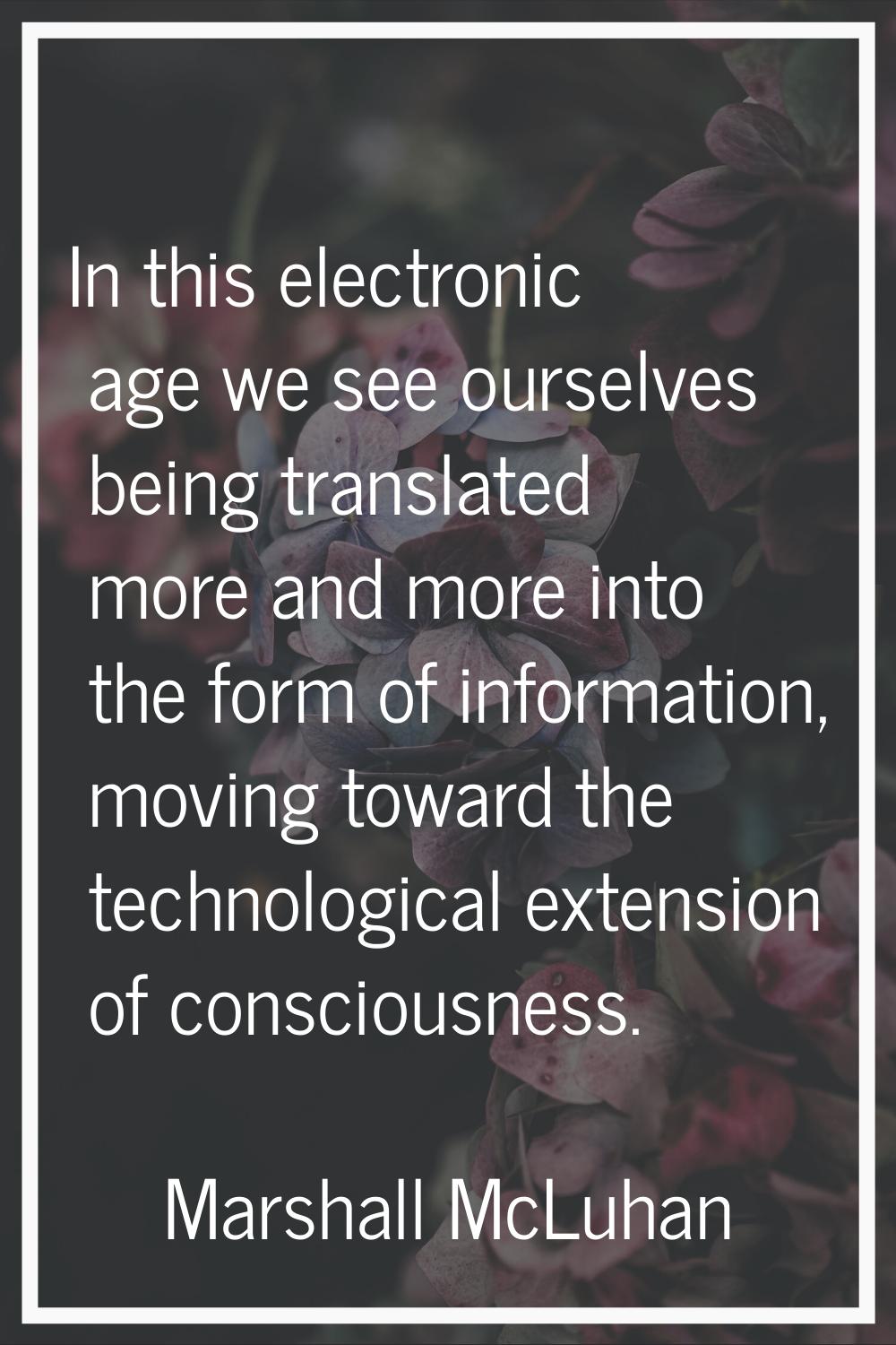 In this electronic age we see ourselves being translated more and more into the form of information