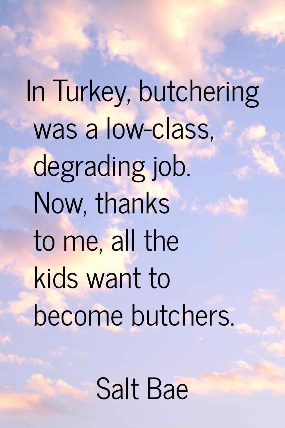 In Turkey, butchering was a low-class, degrading job. Now, thanks to me, all the kids want to becom