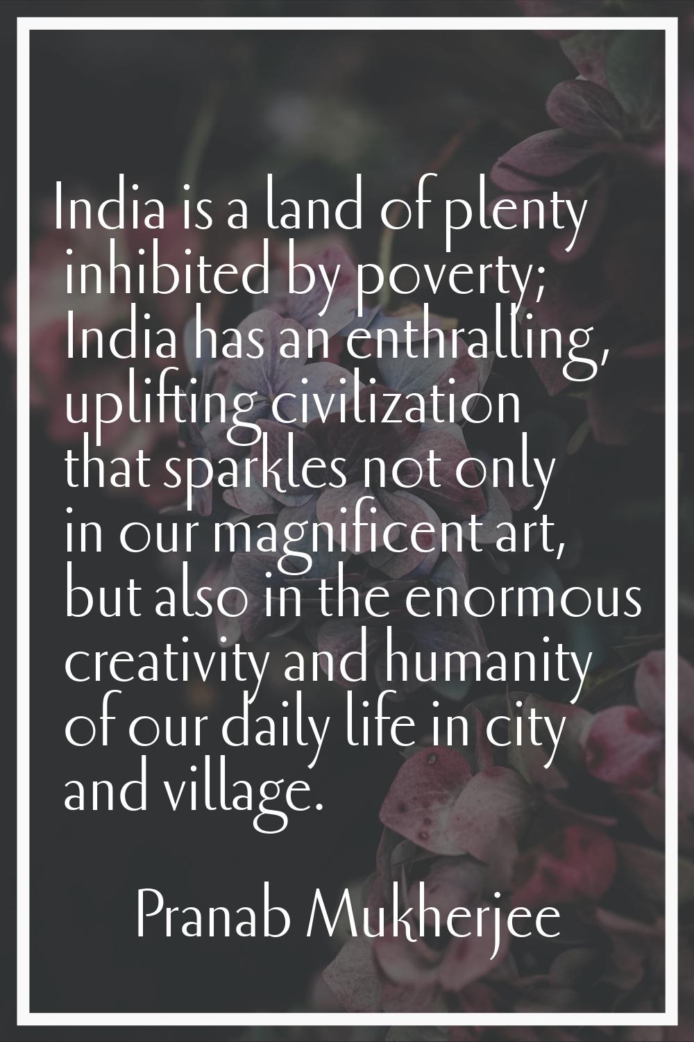 India is a land of plenty inhibited by poverty; India has an enthralling, uplifting civilization th