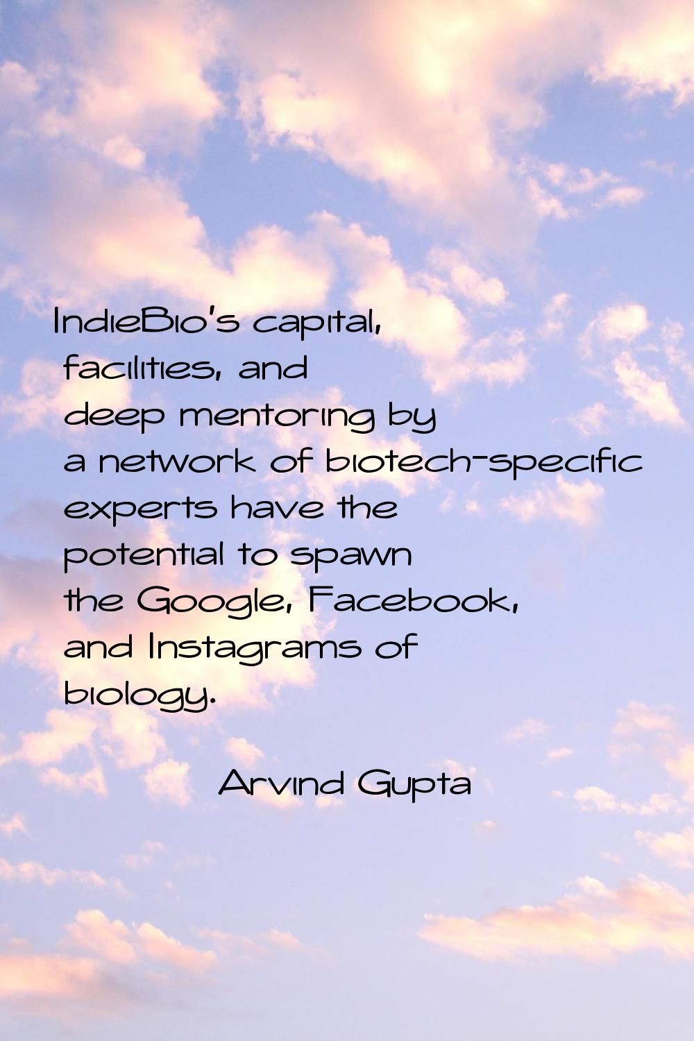 IndieBio's capital, facilities, and deep mentoring by a network of biotech-specific experts have th