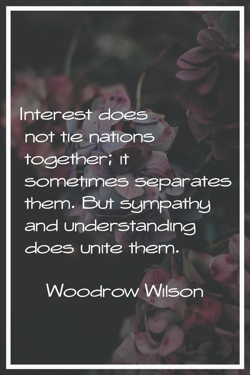 Interest does not tie nations together; it sometimes separates them. But sympathy and understanding