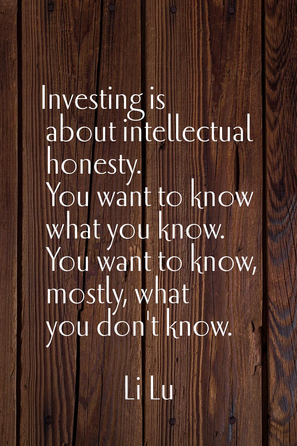 Investing is about intellectual honesty. You want to know what you know. You want to know, mostly, 