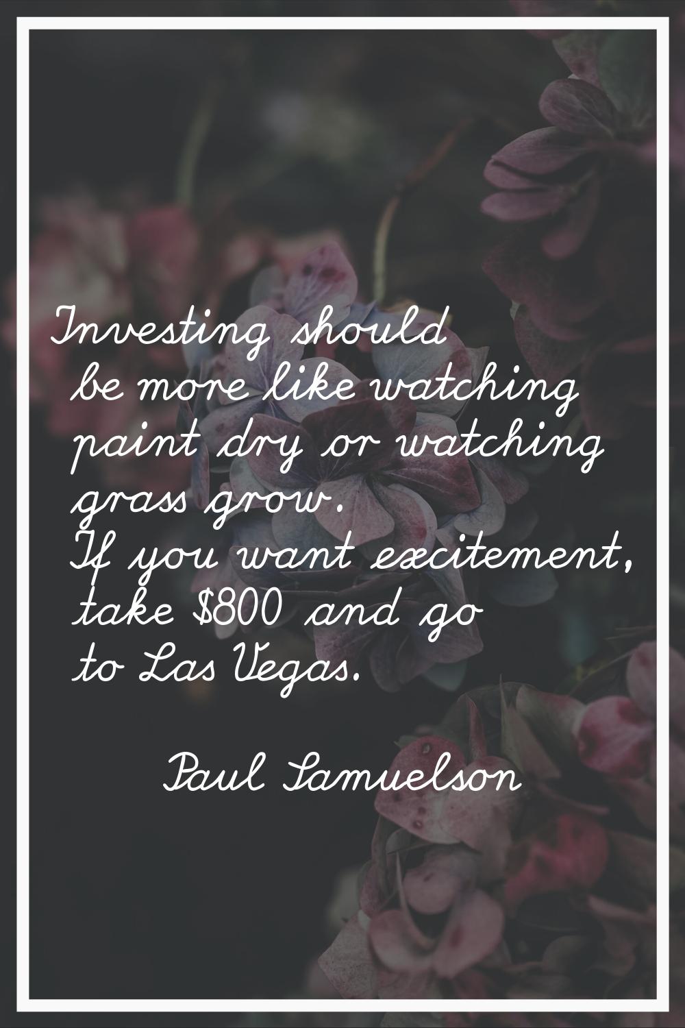 Investing should be more like watching paint dry or watching grass grow. If you want excitement, ta