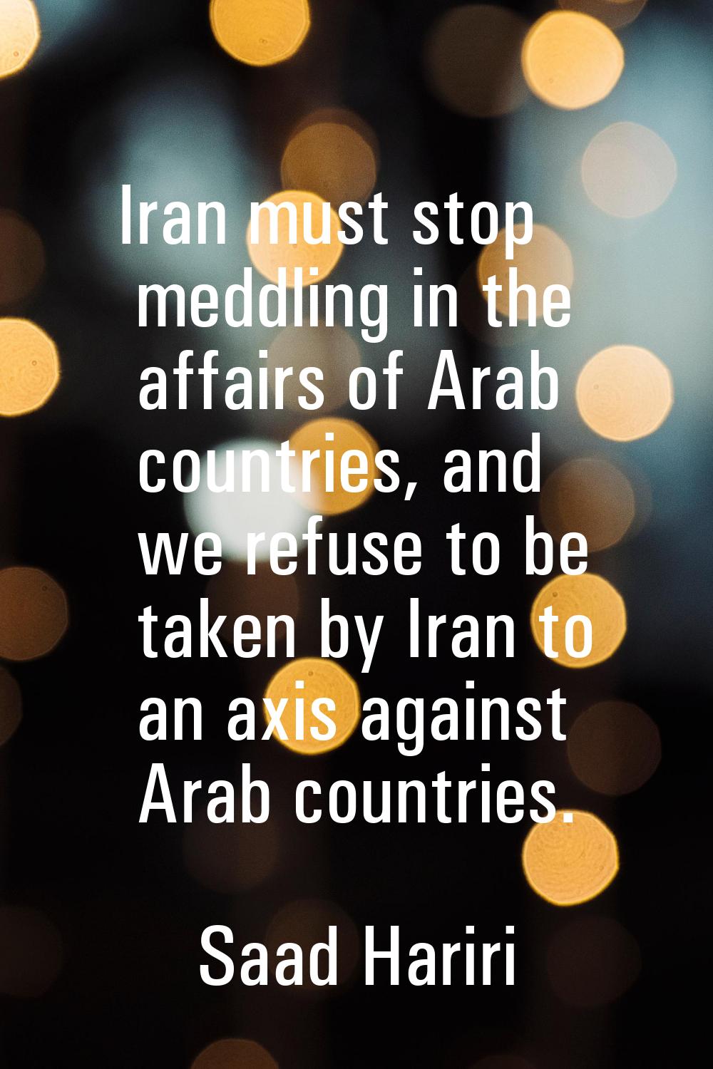 Iran must stop meddling in the affairs of Arab countries, and we refuse to be taken by Iran to an a