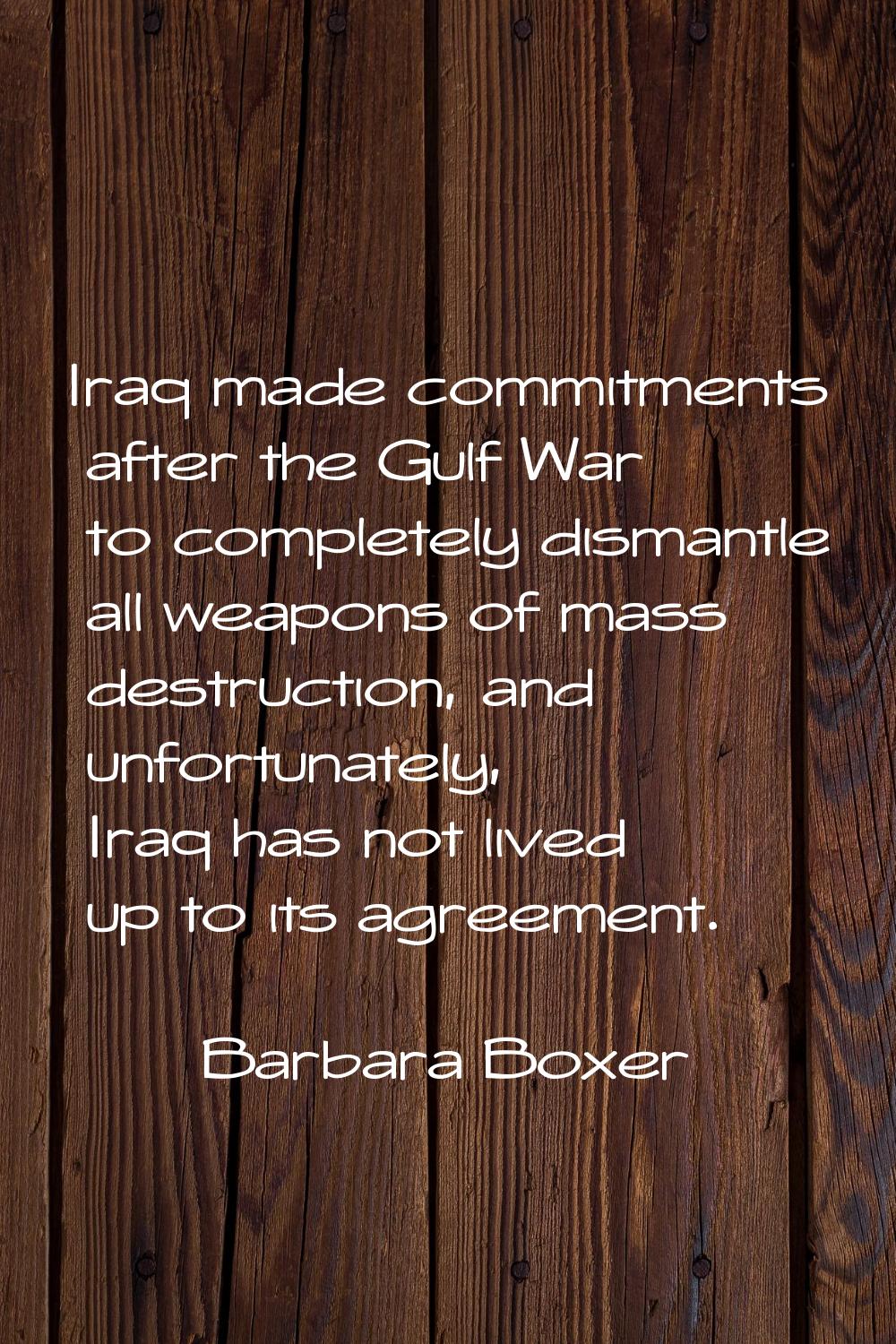 Iraq made commitments after the Gulf War to completely dismantle all weapons of mass destruction, a