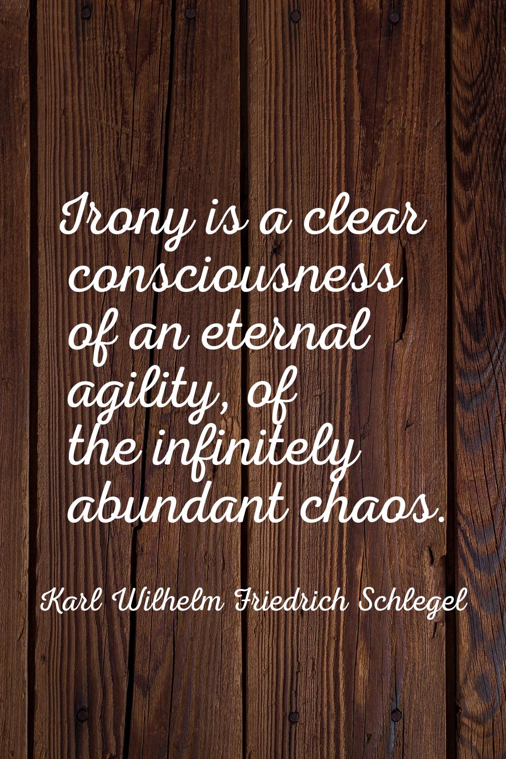 Irony is a clear consciousness of an eternal agility, of the infinitely abundant chaos.