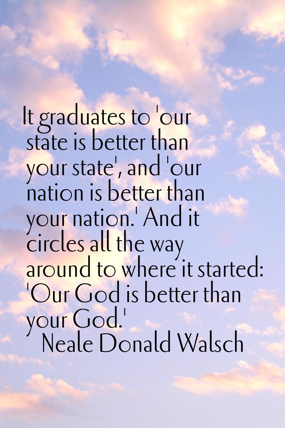 It graduates to 'our state is better than your state', and 'our nation is better than your nation.'