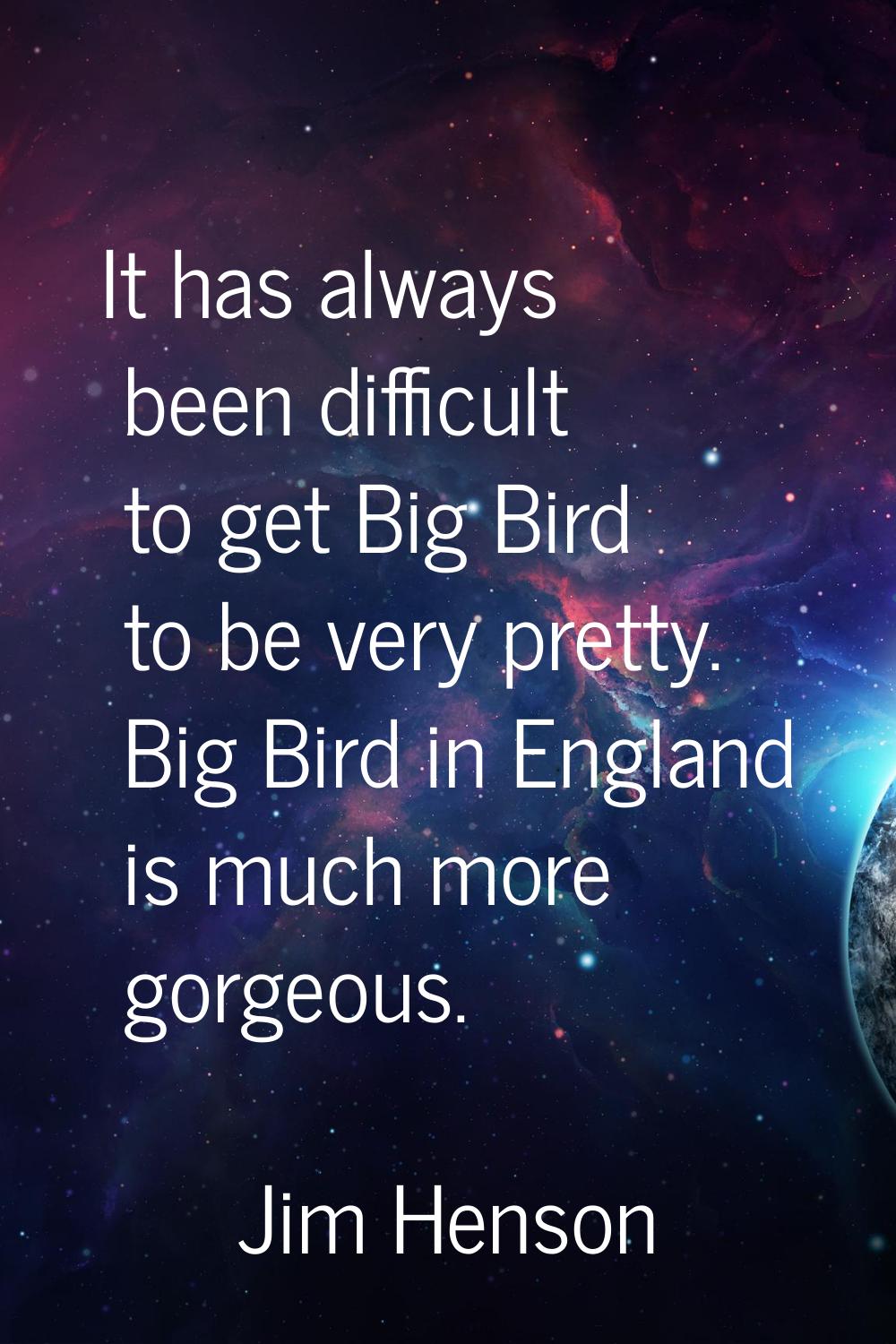 It has always been difficult to get Big Bird to be very pretty. Big Bird in England is much more go
