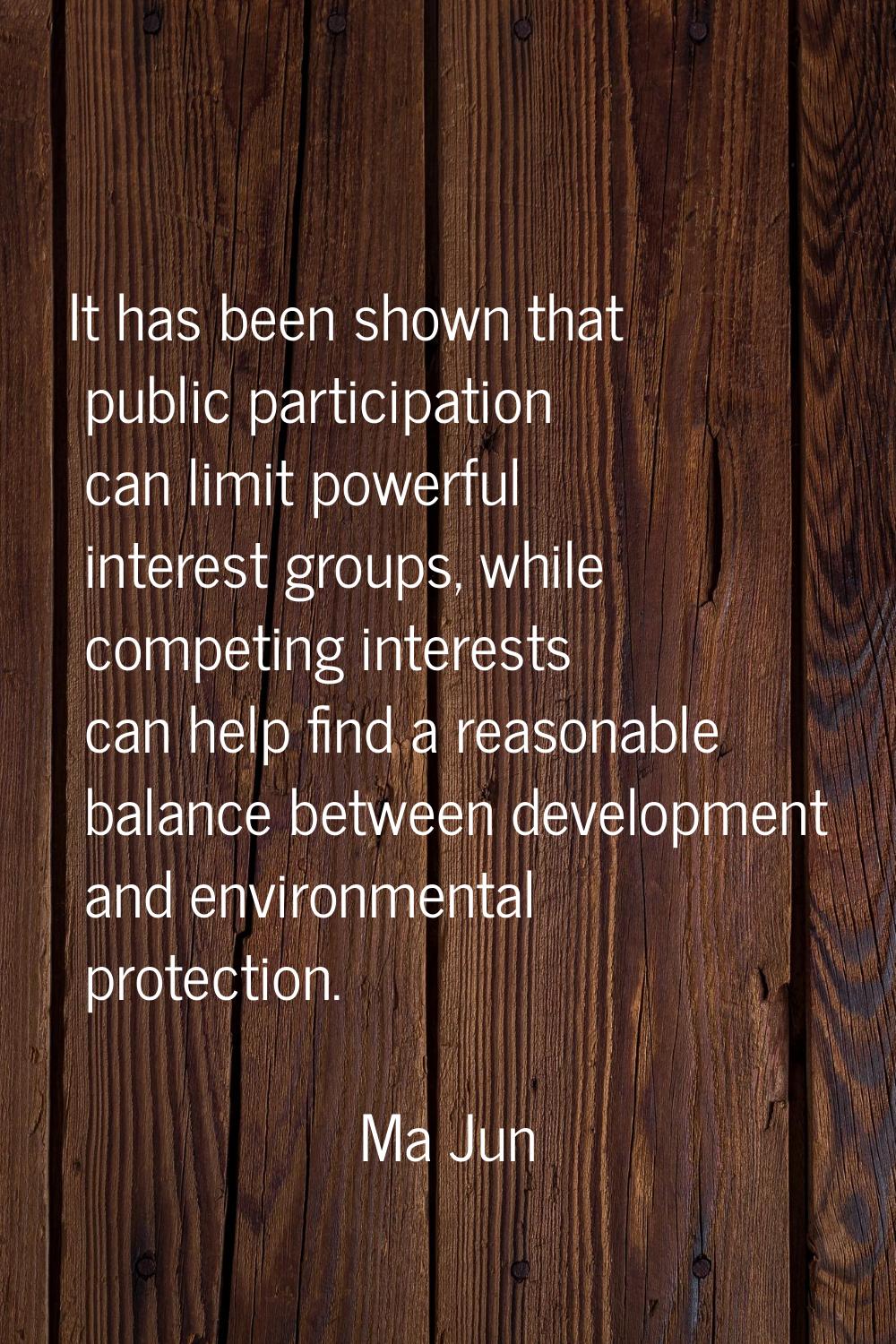It has been shown that public participation can limit powerful interest groups, while competing int