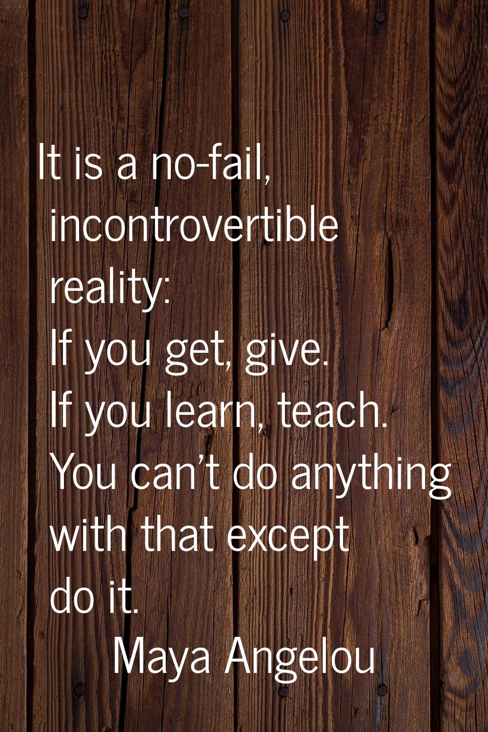 It is a no-fail, incontrovertible reality: If you get, give. If you learn, teach. You can't do anyt