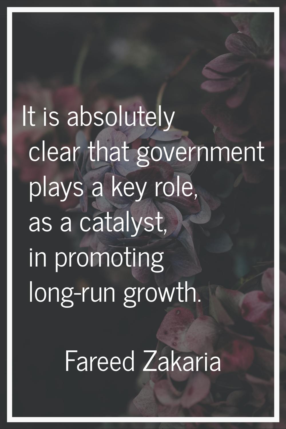 It is absolutely clear that government plays a key role, as a catalyst, in promoting long-run growt