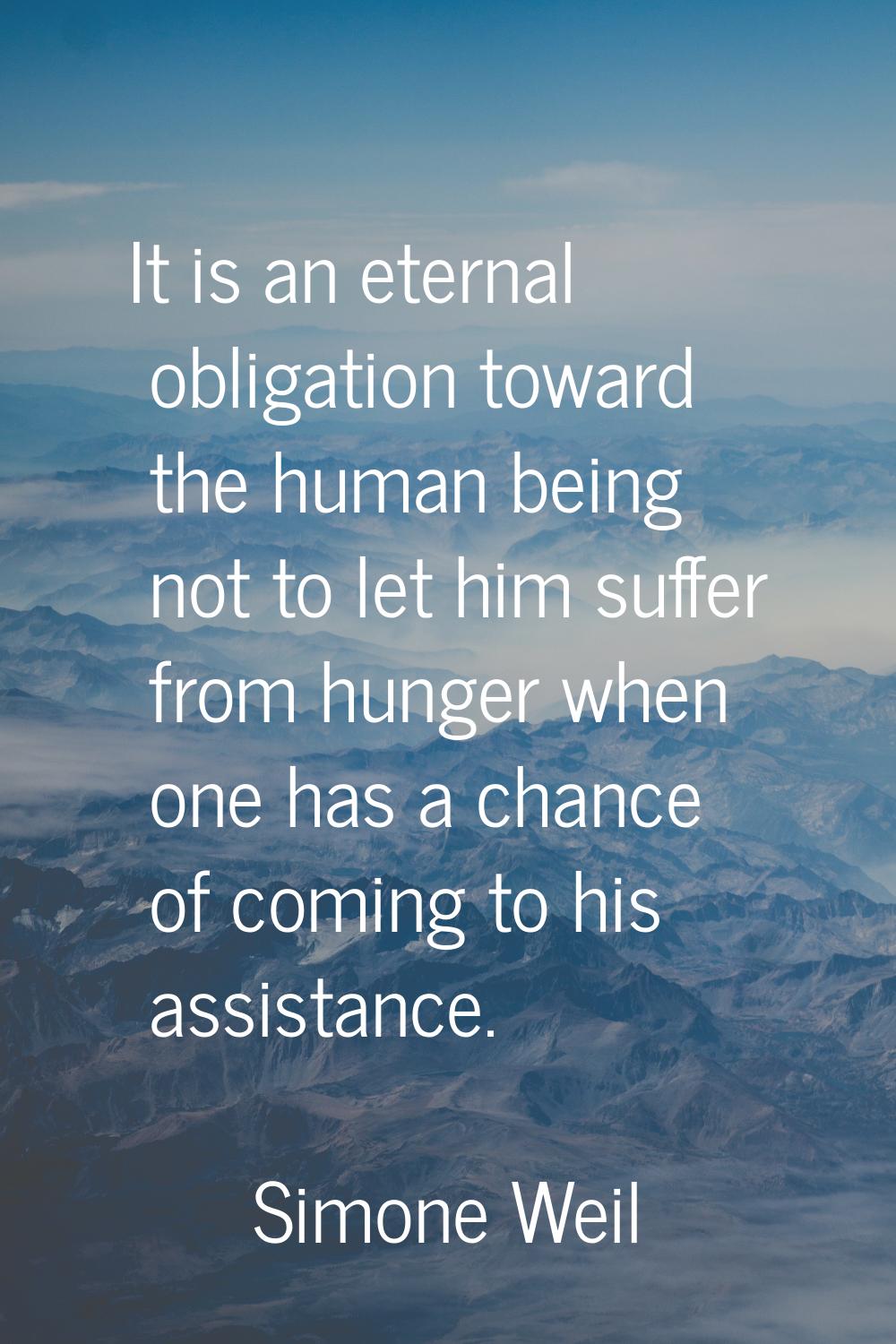 It is an eternal obligation toward the human being not to let him suffer from hunger when one has a