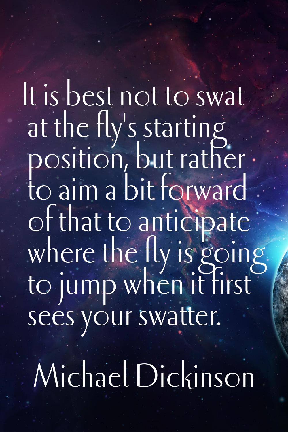 It is best not to swat at the fly's starting position, but rather to aim a bit forward of that to a