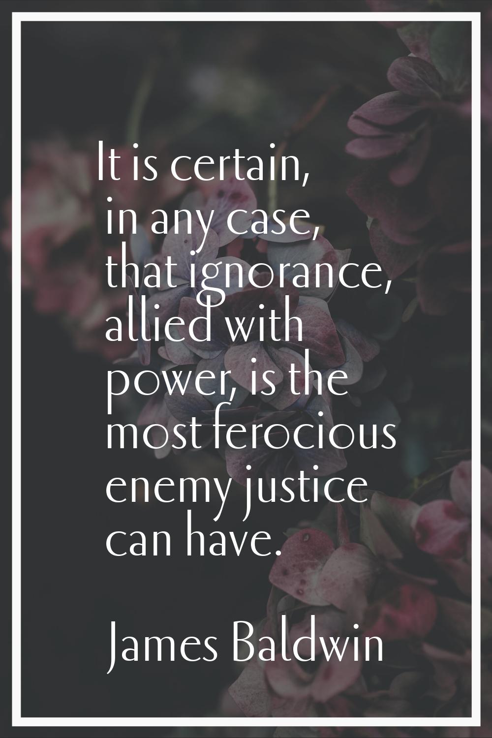 It is certain, in any case, that ignorance, allied with power, is the most ferocious enemy justice 