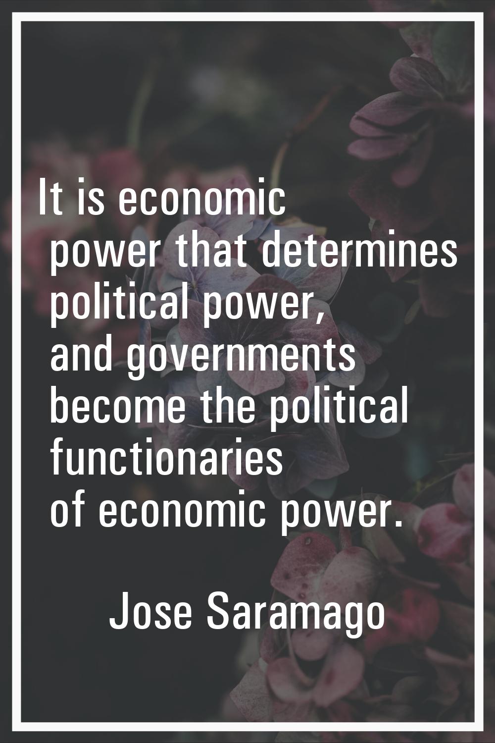 It is economic power that determines political power, and governments become the political function