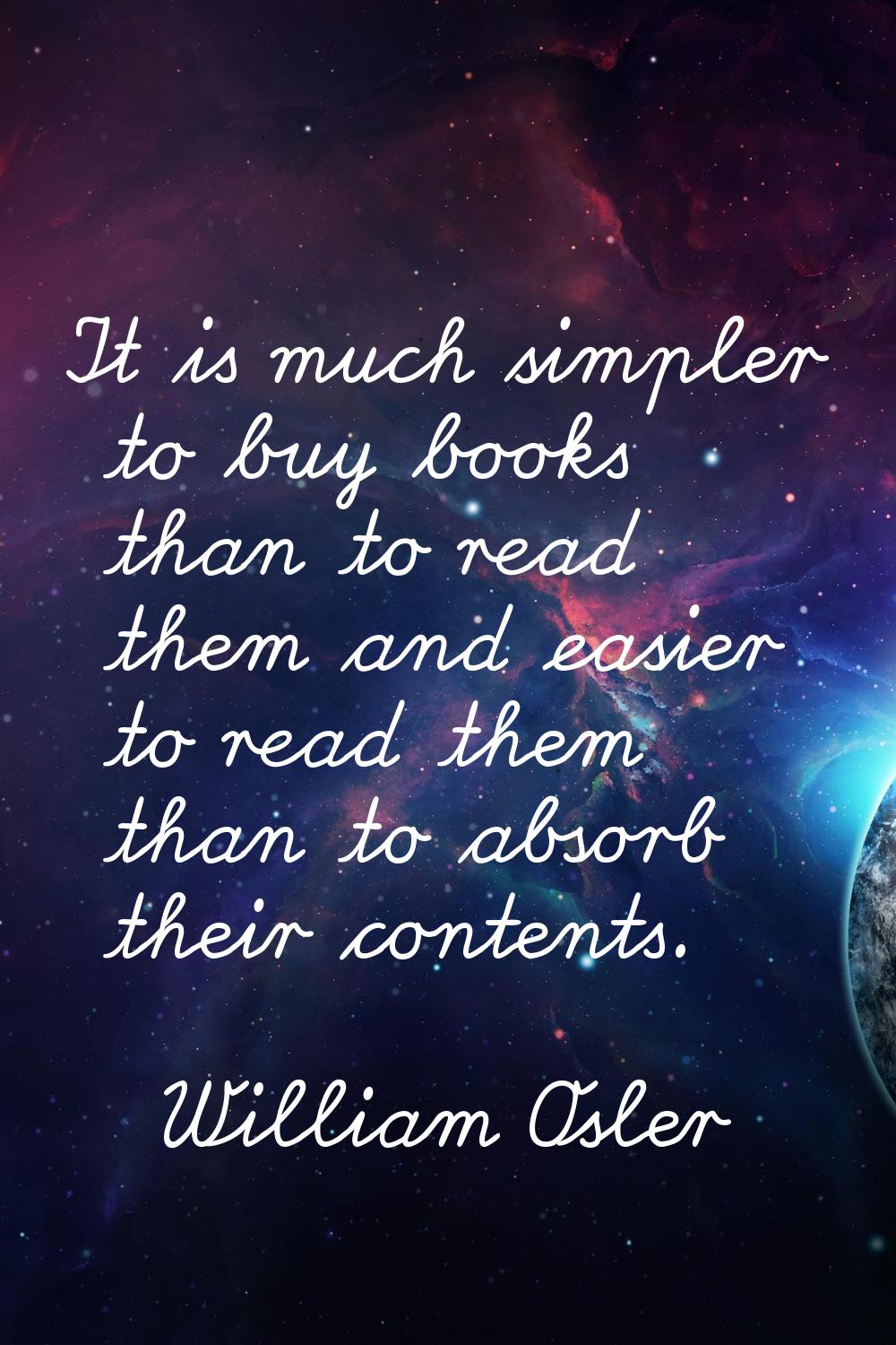 It is much simpler to buy books than to read them and easier to read them than to absorb their cont