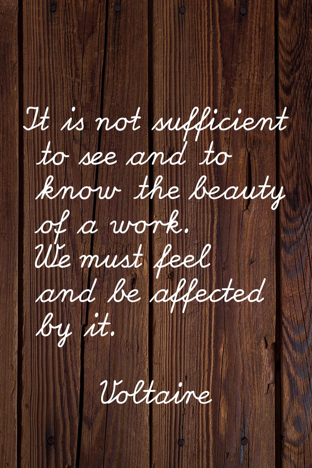 It is not sufficient to see and to know the beauty of a work. We must feel and be affected by it.