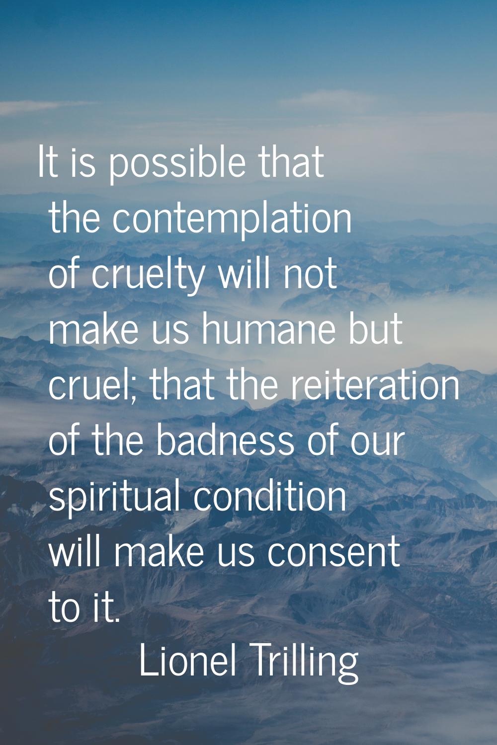 It is possible that the contemplation of cruelty will not make us humane but cruel; that the reiter