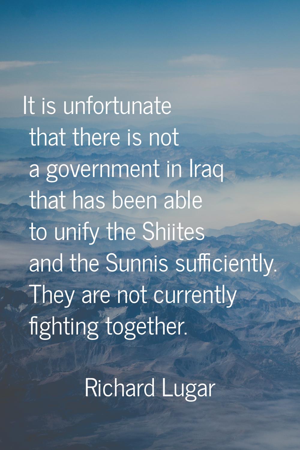 It is unfortunate that there is not a government in Iraq that has been able to unify the Shiites an