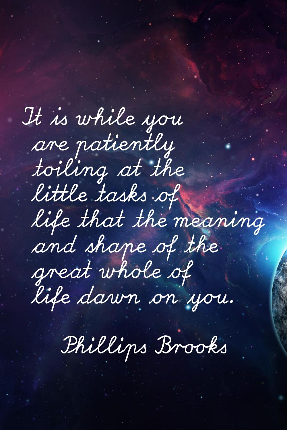 It is while you are patiently toiling at the little tasks of life that the meaning and shape of the