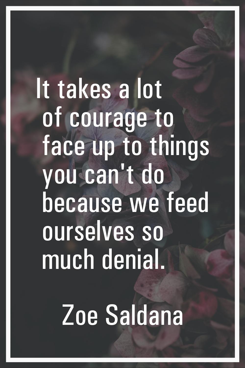 It takes a lot of courage to face up to things you can't do because we feed ourselves so much denia