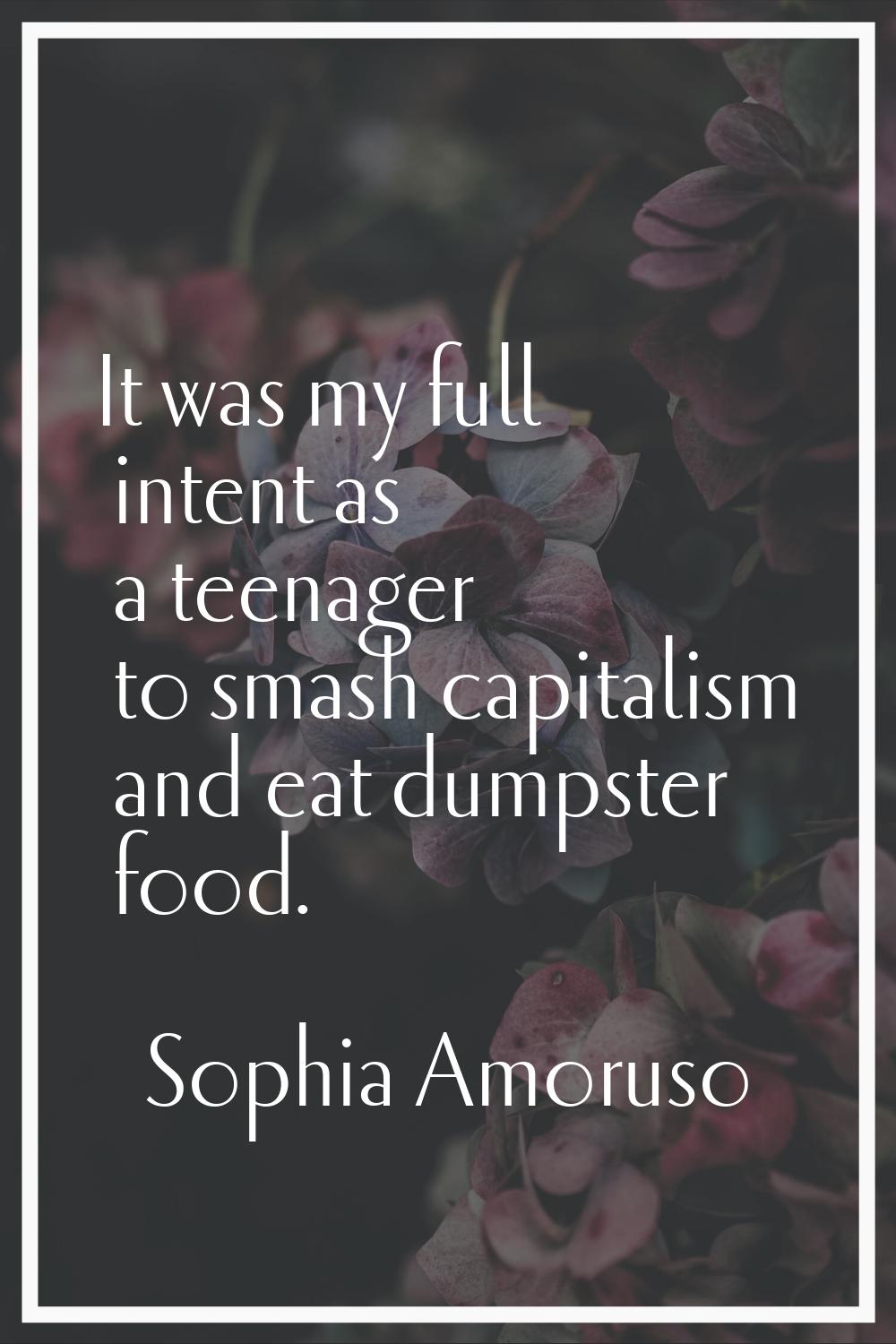 It was my full intent as a teenager to smash capitalism and eat dumpster food.