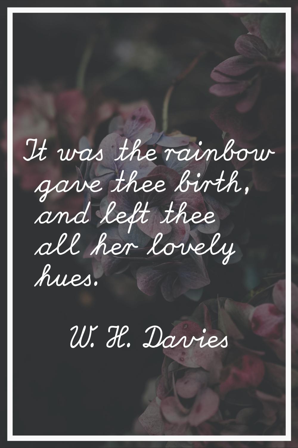 It was the rainbow gave thee birth, and left thee all her lovely hues.