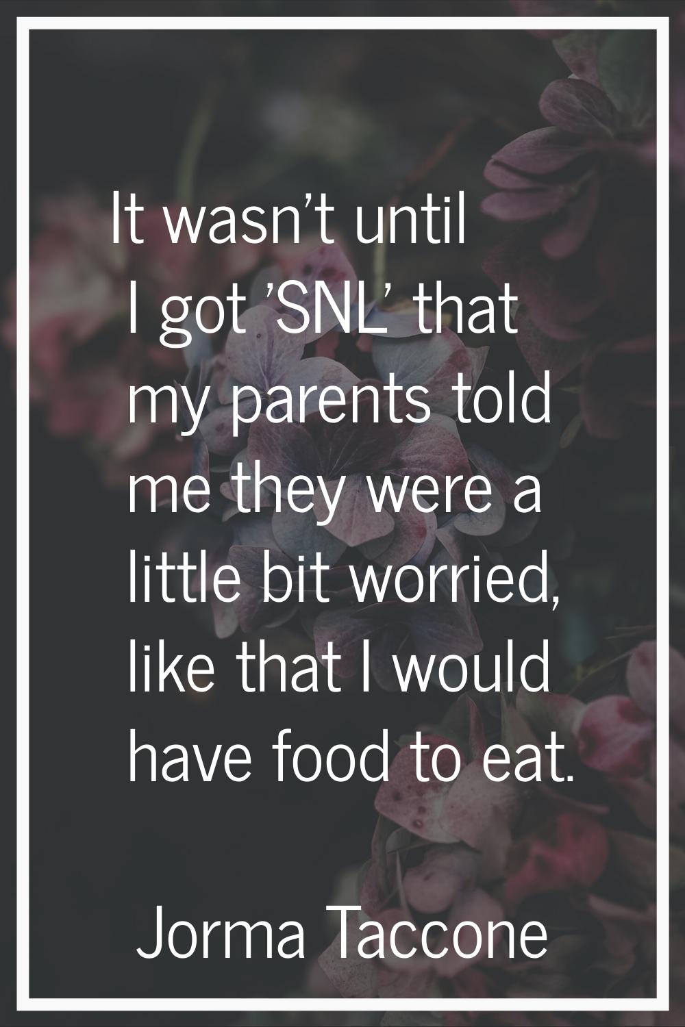 It wasn't until I got 'SNL' that my parents told me they were a little bit worried, like that I wou