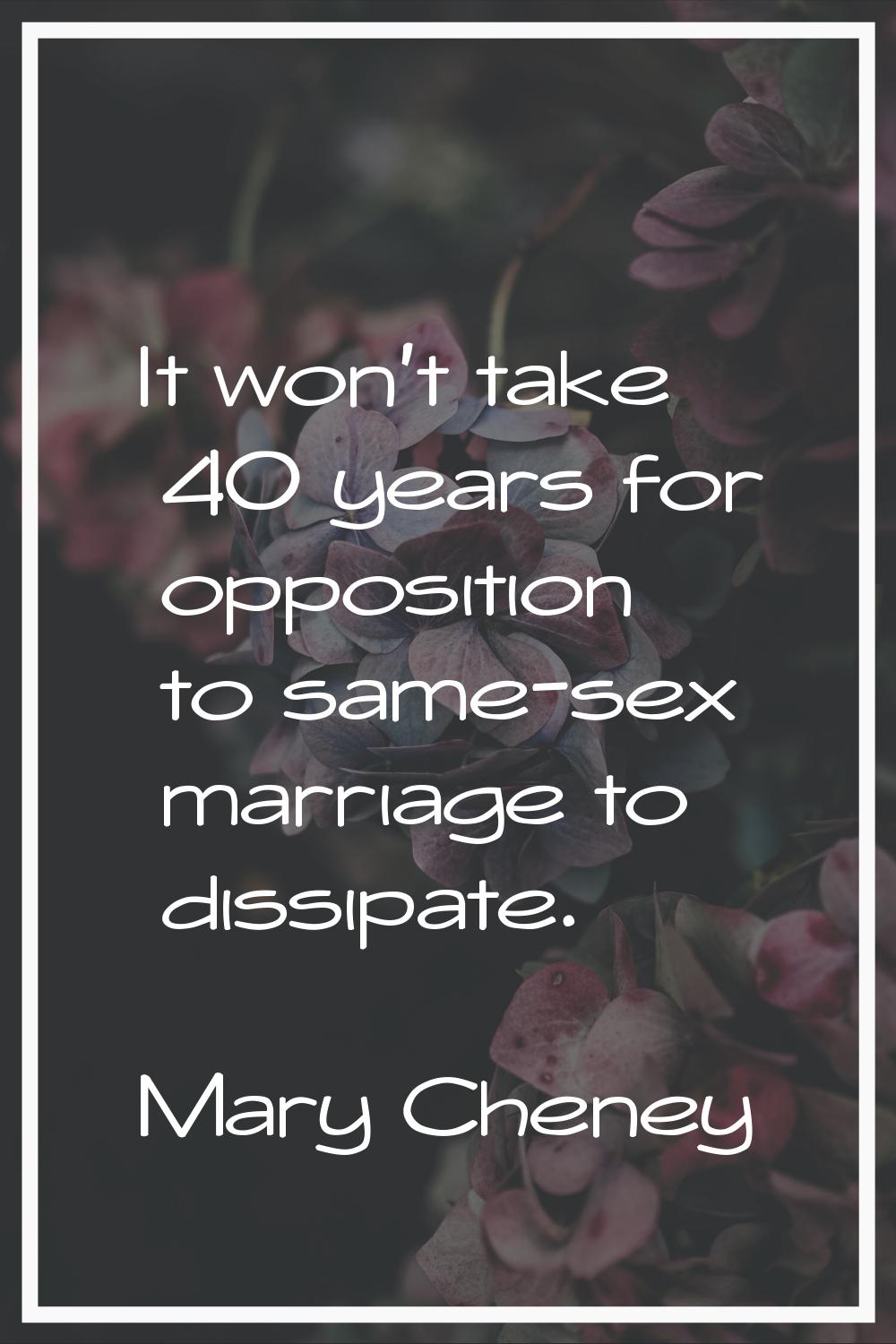 It won't take 40 years for opposition to same-sex marriage to dissipate.